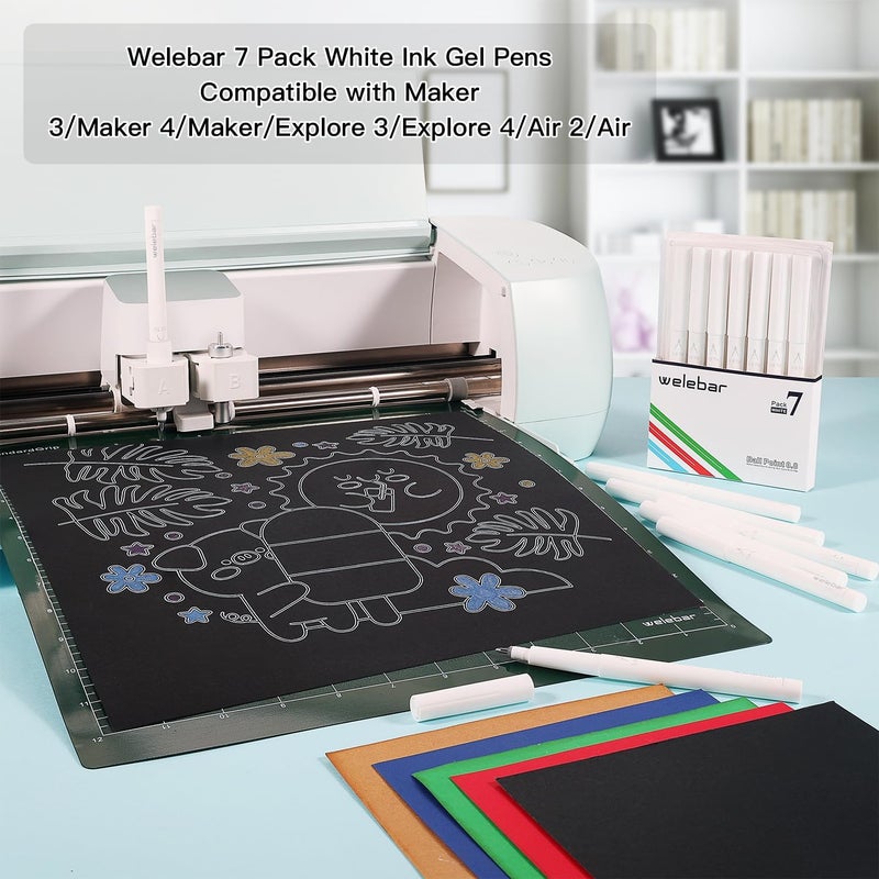 welebar White Ink Gel Pens Compatible with Cricut Maker 3/Maker 4/Maker/Explore 3/Explore 4/Air 2/Air, 7 Pack Medium Point Pens for Drawing, Lettering, Adding Highlights - Image 2